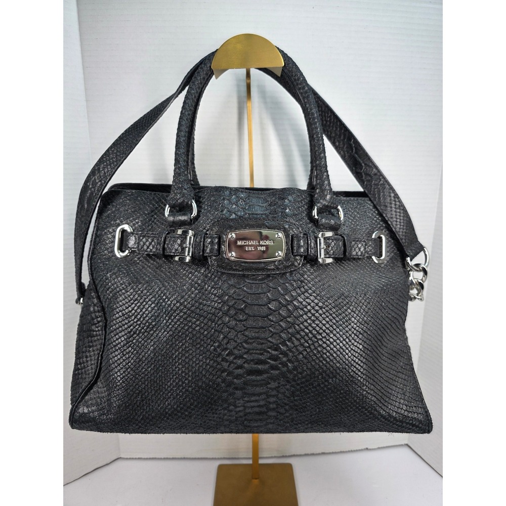 Michael Kors Hamilton tote‎ shoulder bag in black python-embossed leather